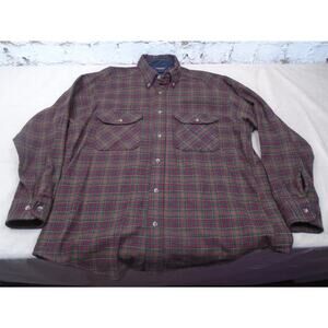 Vintage Mens Woolrich Wool Flannel Plaid Red Green Button Christmas Size Large